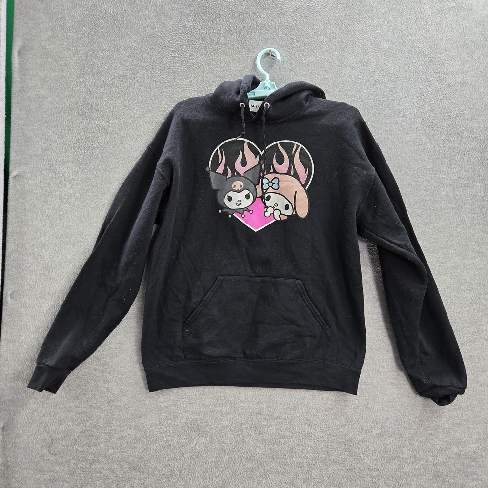 Sanrio Women Hoodie M Black Graphic Print Fleece Characters Long Sleeve